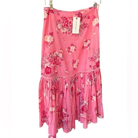 LoveShackFancy Mateo mellow Pink Floral Midi Skirt NWT - Picture 2 of 8